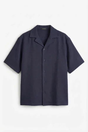 Textured Camp Collar Shirt Navy