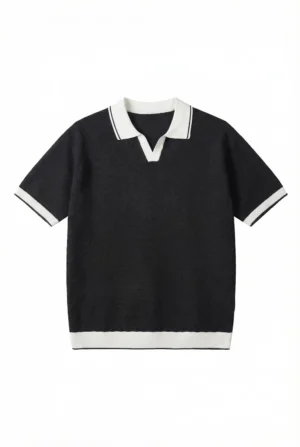 Tipped V-Neck Knit Polo Black