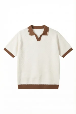 Tipped V-Neck Knit Polo Cancoli Cream