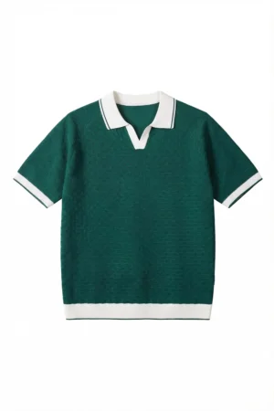 Tipped V-Neck Knit Polo Pine