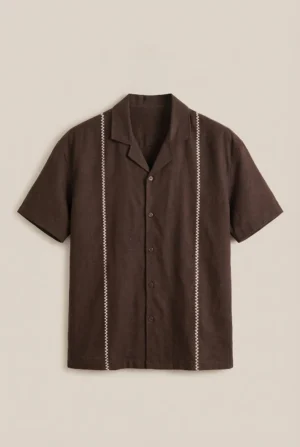 Zigzag Stitch Camp Shirt Brown