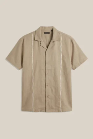 Zigzag Stitch Camp Shirt Greige