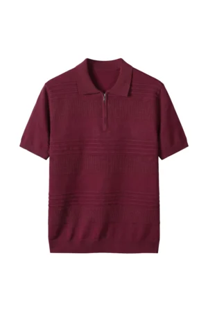 Zip Polo Knit Shirt Burgundy