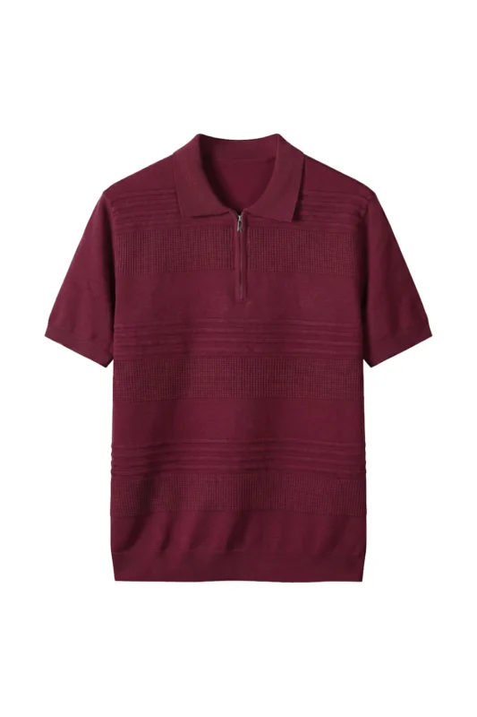 Zip Polo Knit Shirt Burgundy