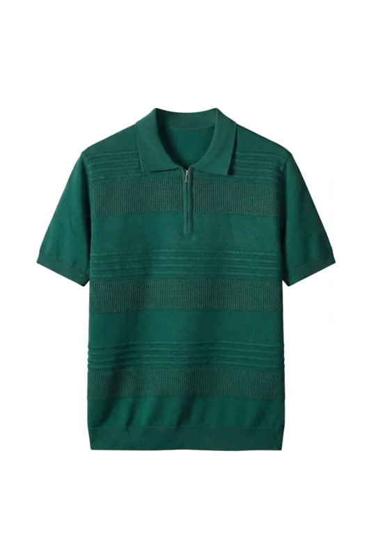 Zip Polo Knit Shirt Dark Teal